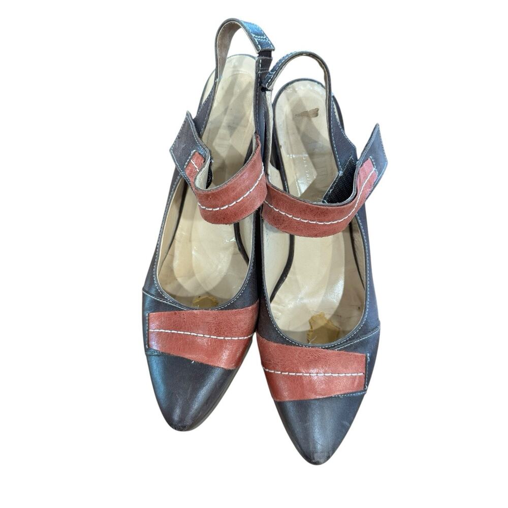 Women’s 9.5 Fidji leather slingback Wood block heel sandal Boho Patchwork Spring